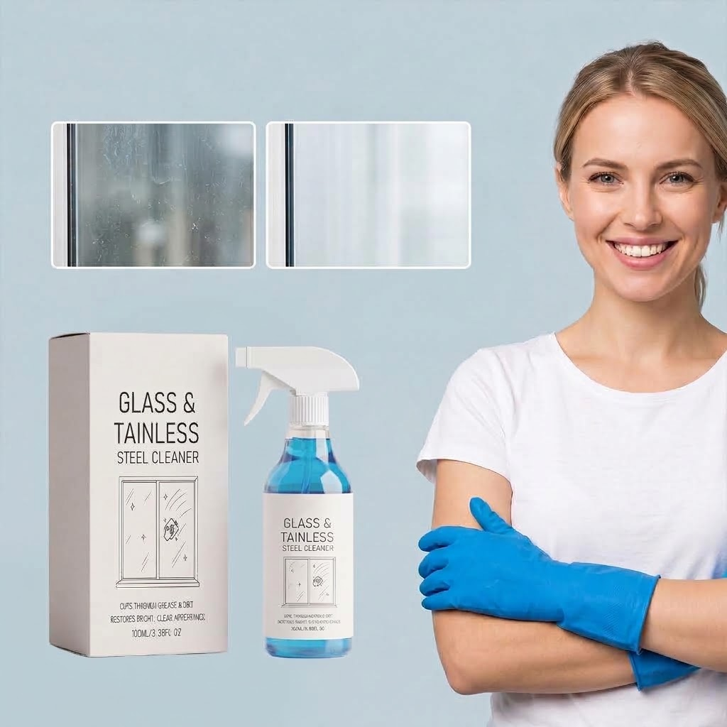Glass & Stainless Steel Cleaner Spray for Home & Office Surfaces