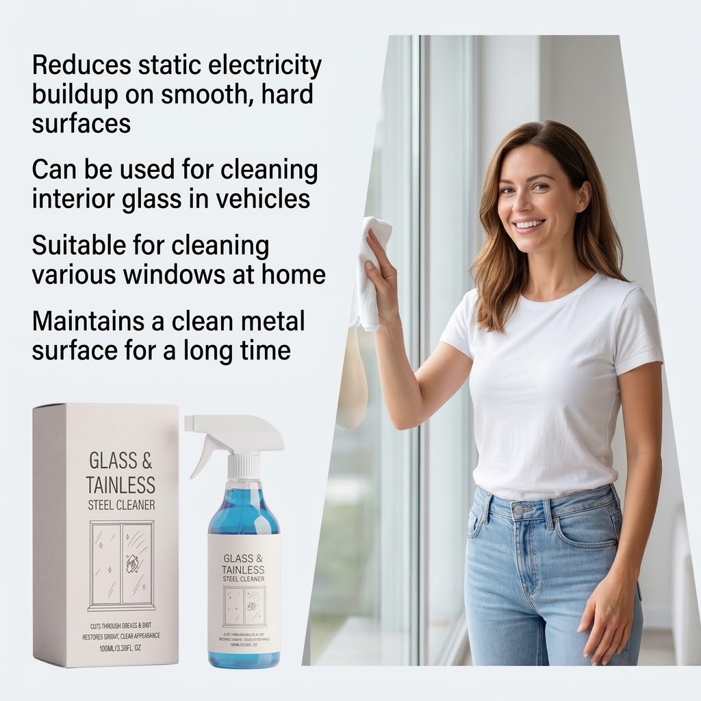 Glass & Stainless Steel Cleaner Spray for Home & Office Surfaces