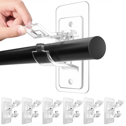 No-Drill Self-Adhesive Curtain Rod Holders - Heavy Duty Clear Wall Bracket Hooks (Pack of 10/20/50)