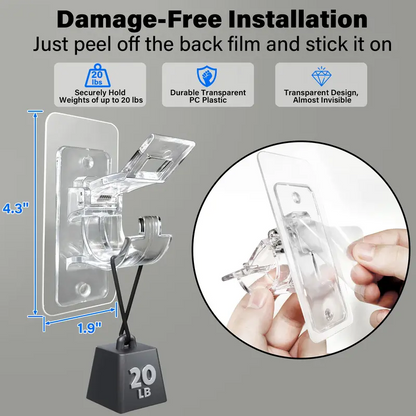 No-Drill Self-Adhesive Curtain Rod Holders - Heavy Duty Clear Wall Bracket Hooks (Pack of 10/20/50)