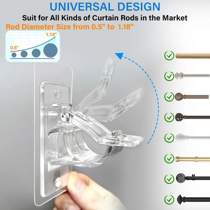 No-Drill Self-Adhesive Curtain Rod Holders - Heavy Duty Clear Wall Bracket Hooks (Pack of 10/20/50)