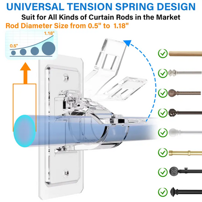 No-Drill Self-Adhesive Curtain Rod Holders - Heavy Duty Clear Wall Bracket Hooks (Pack of 10/20/50)