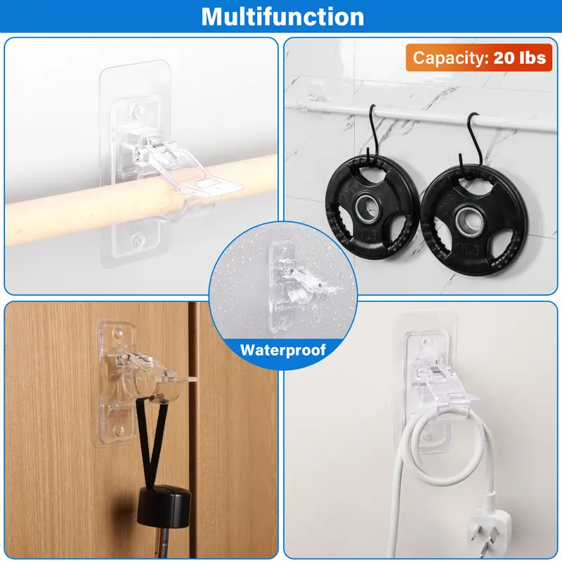No-Drill Self-Adhesive Curtain Rod Holders - Heavy Duty Clear Wall Bracket Hooks (Pack of 10/20/50)