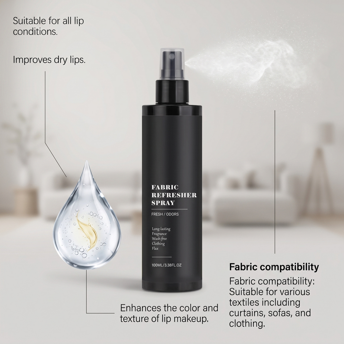 Versatile Fabric Care Spray - Portable Fine Mist Linen Refresher